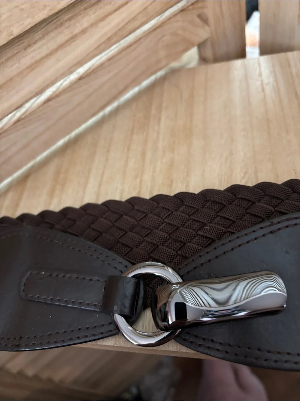 Braided Ladies Stretch Belt with Silver Buckle - Brown NWOT